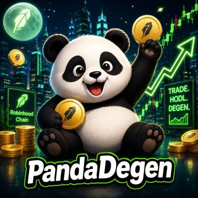 Cute PandaDegen mascot holding gold coins
